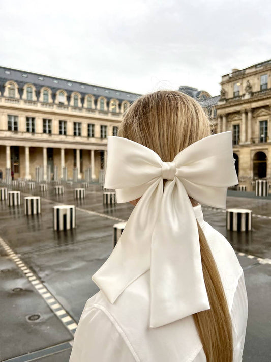 Solar Eclipse | Handmade Perfect Satin Hair Bow Clip - Cream