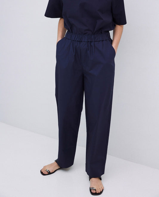 Yerse | Cotton Balloon-Fit Trousers - Navy