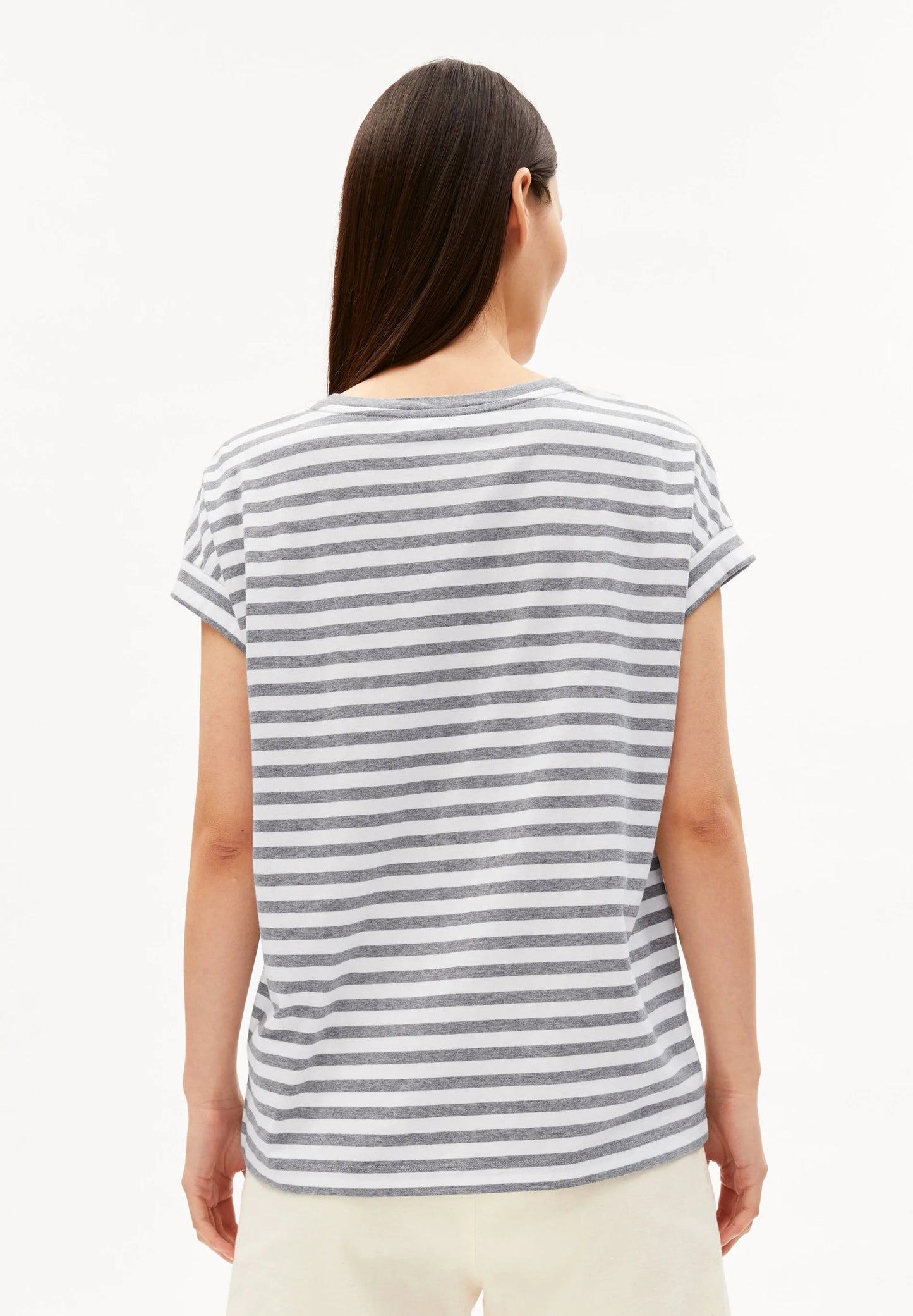 ARMEDANGELS | Idaara Stripes - White + Silver Melange