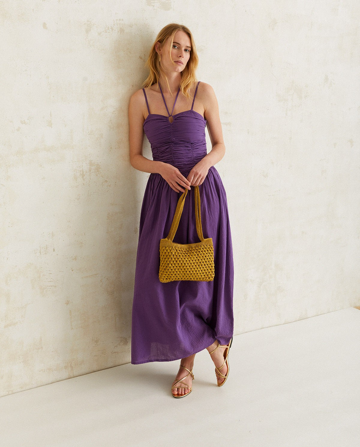 Yerse | Long Draped Dress - Purple