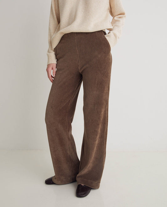 Yerse | Wide Corduroy Trousers - Taupe