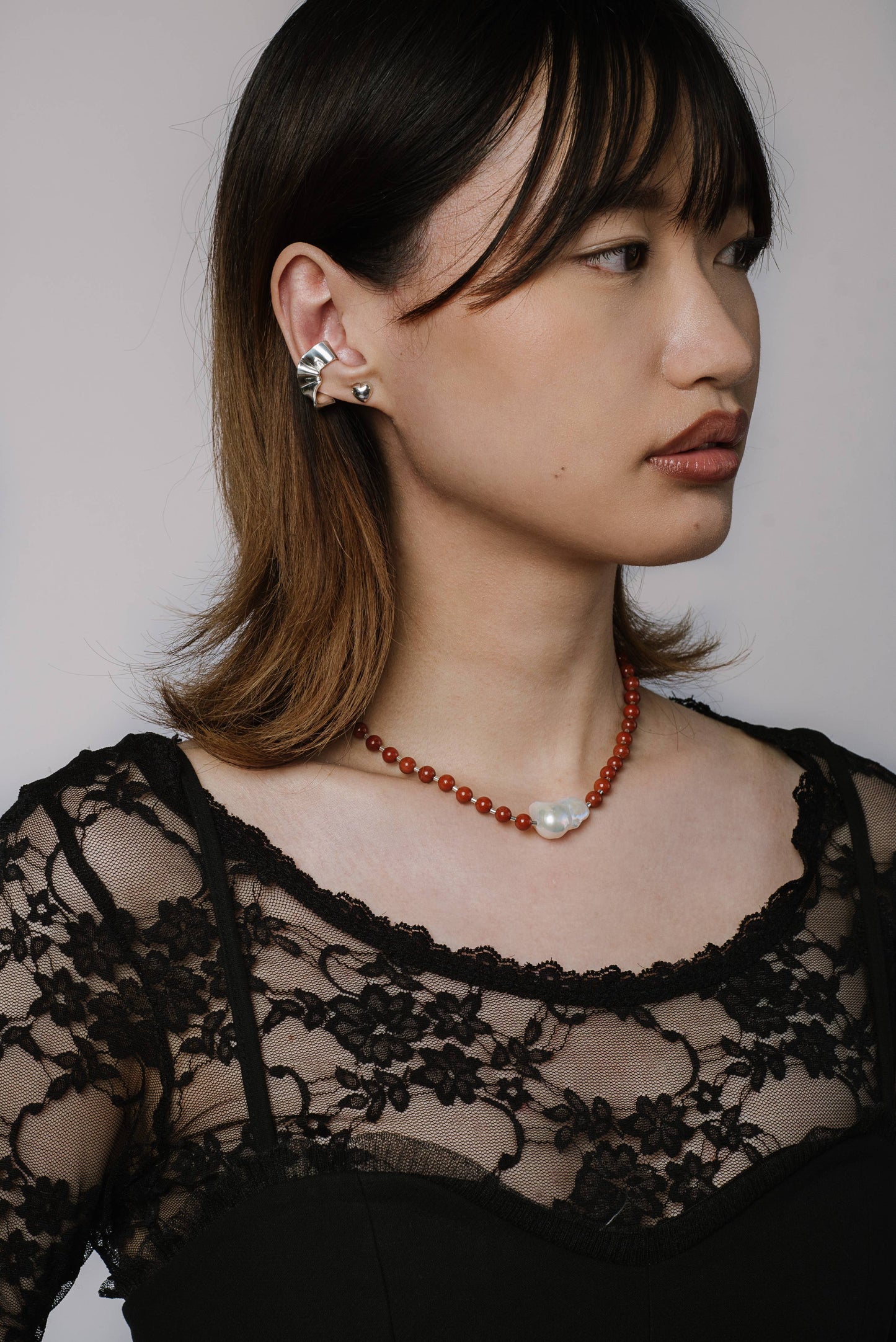 Kara Yoo | Mila II Necklace with Fireball Pearl - Red Jasper