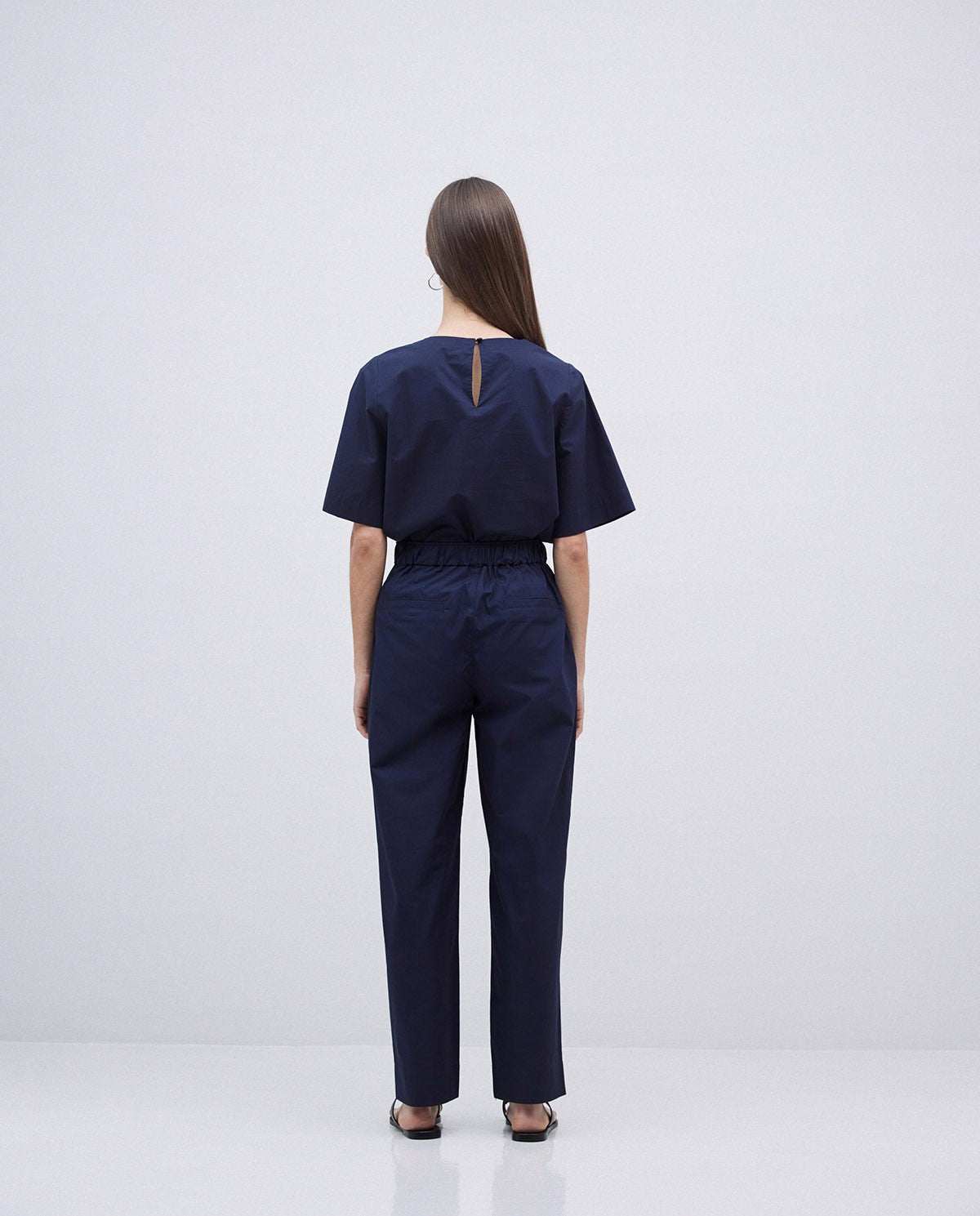 Yerse | Cotton Balloon-Fit Trousers - Navy