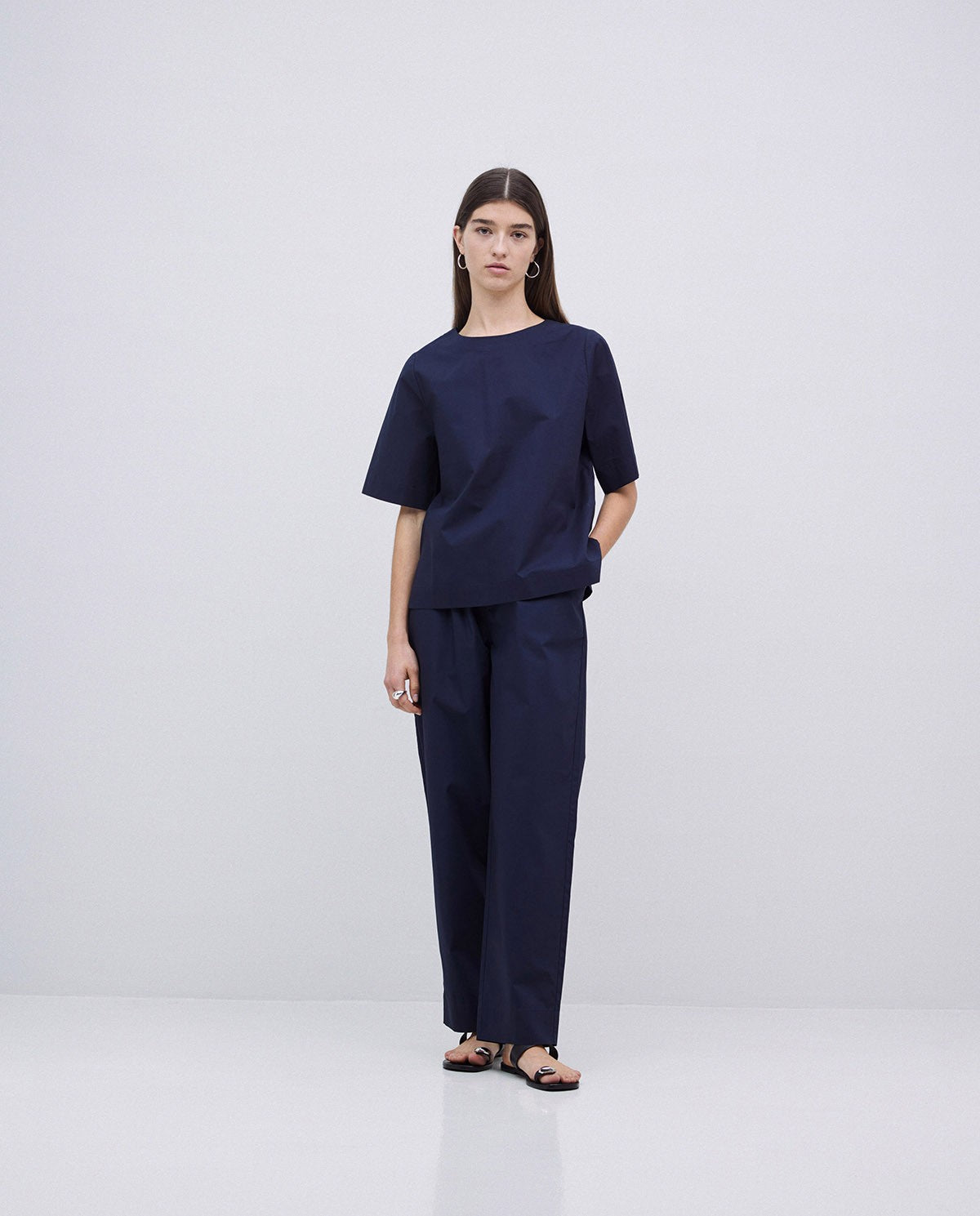 Yerse | Cotton Balloon-Fit Trousers - Navy
