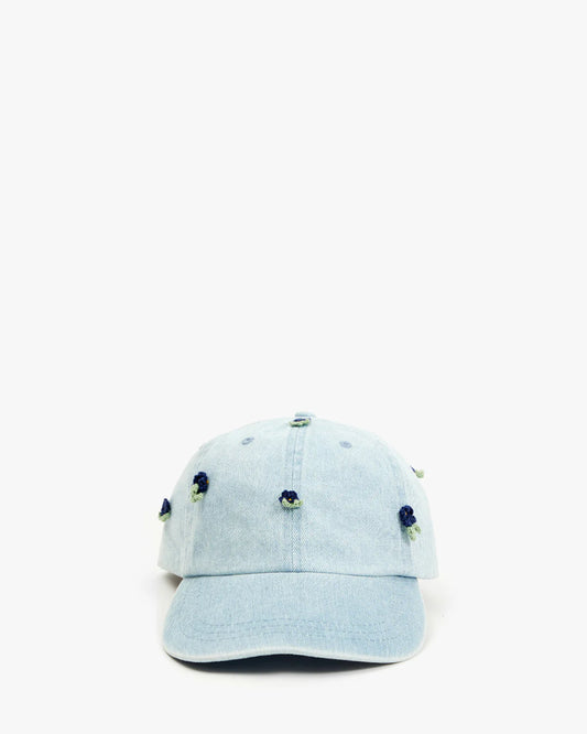Clare V. | Denim Baseball Hat - Floral Applique