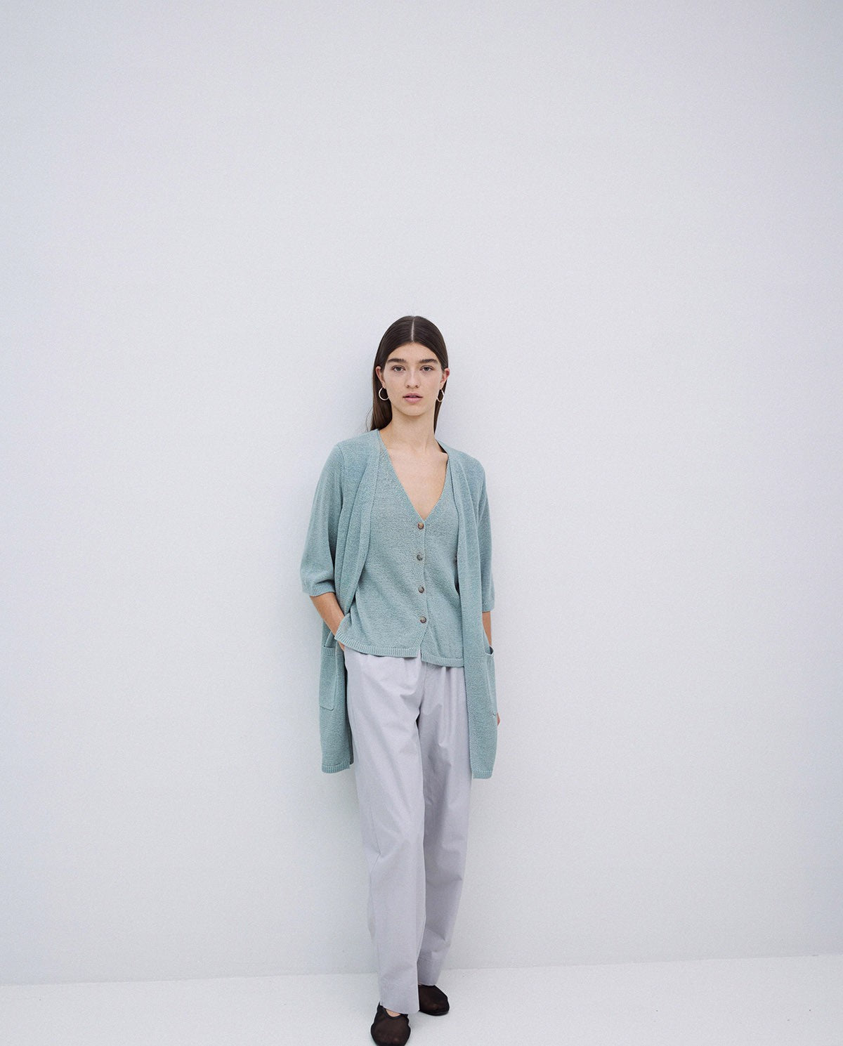 Yerse | Long Knit Cardigan - Light Green