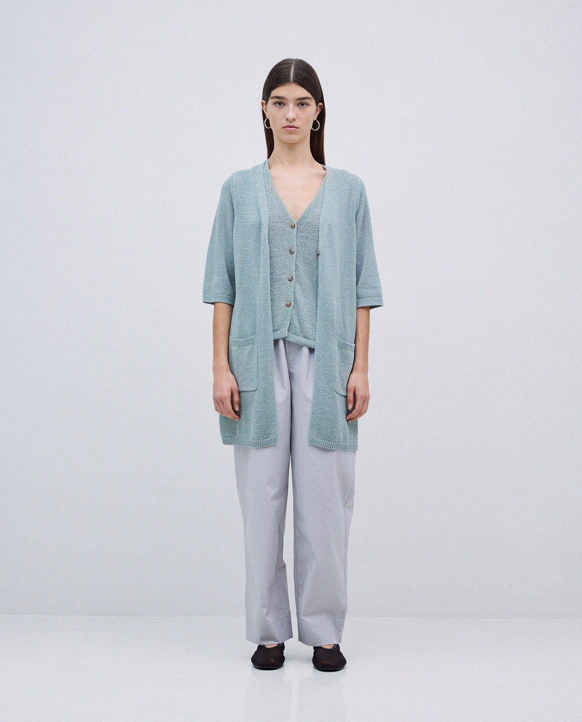 Yerse | Long Knit Cardigan - Light Green