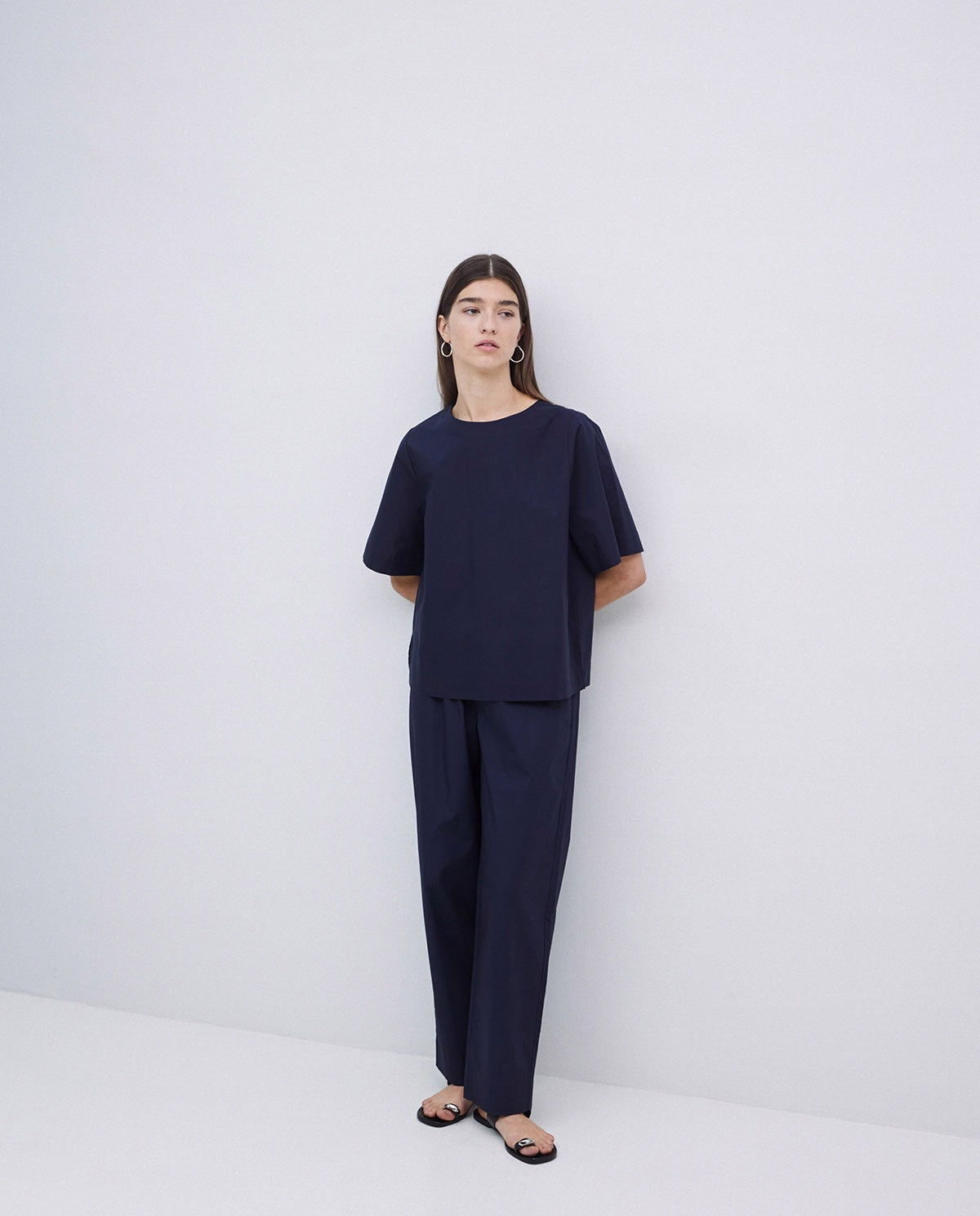 Yerse | Cotton Balloon-Fit Trousers - Navy