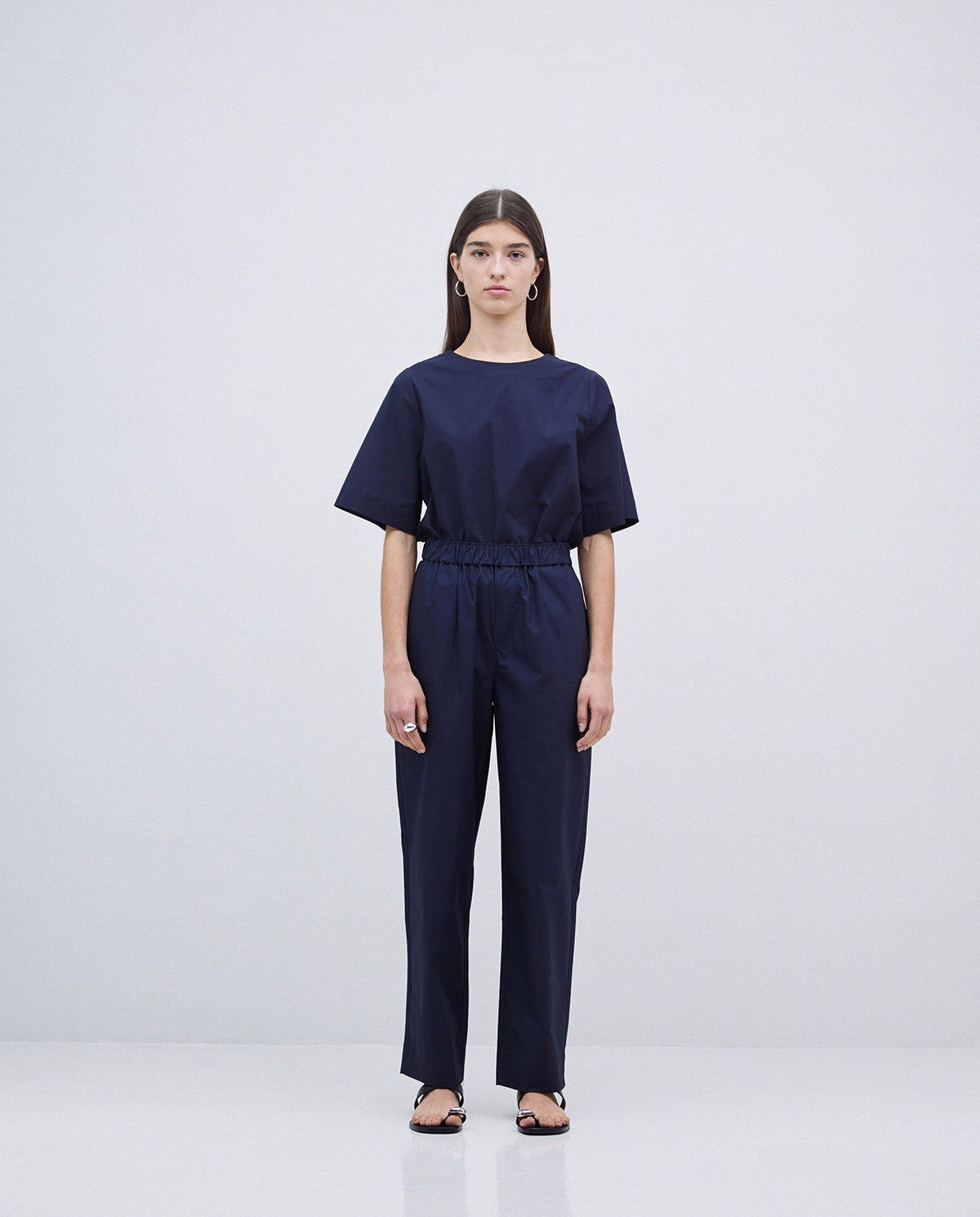 Yerse | Cotton Balloon-Fit Trousers - Navy