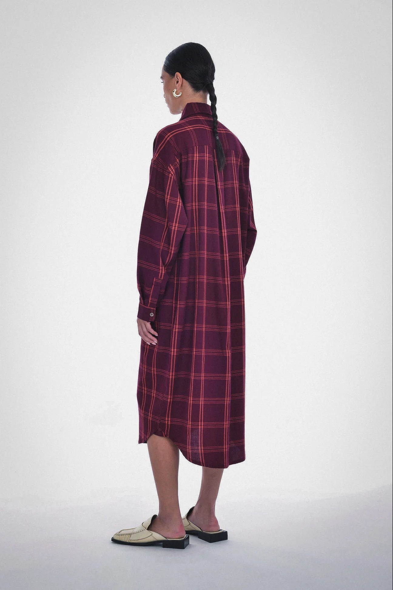 Paper Label | Marin Plaid Shirt Dress - Dark Cherry