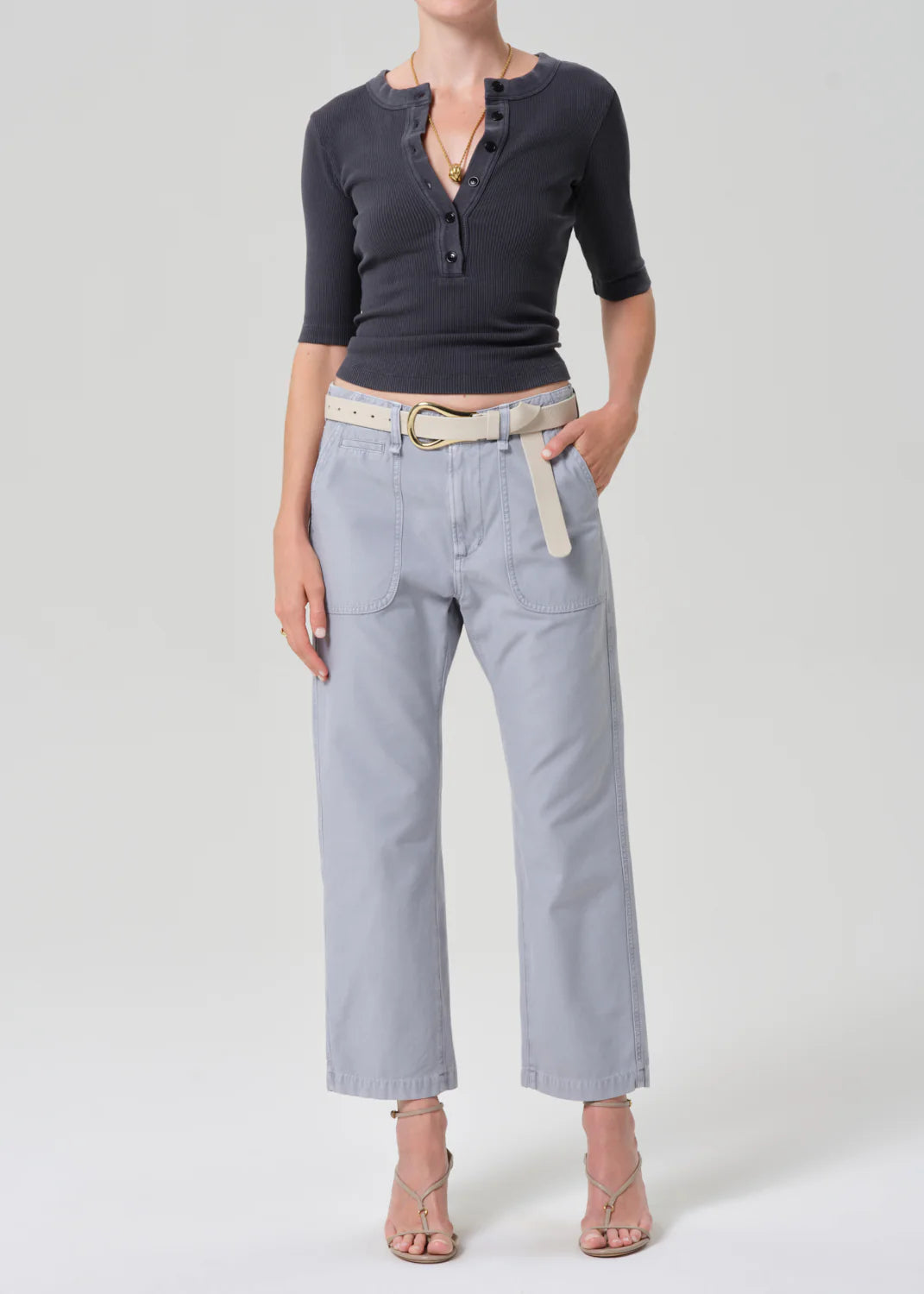 Citizens of Humanity | Nali Short Sleeve Henley - Charcoal Mineral