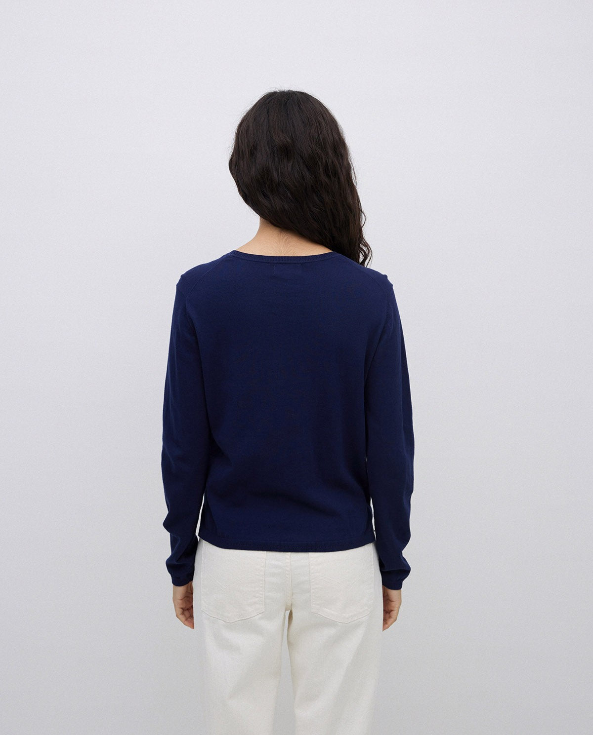 Yerse | Round-Neck Cotton Jumper - Navy