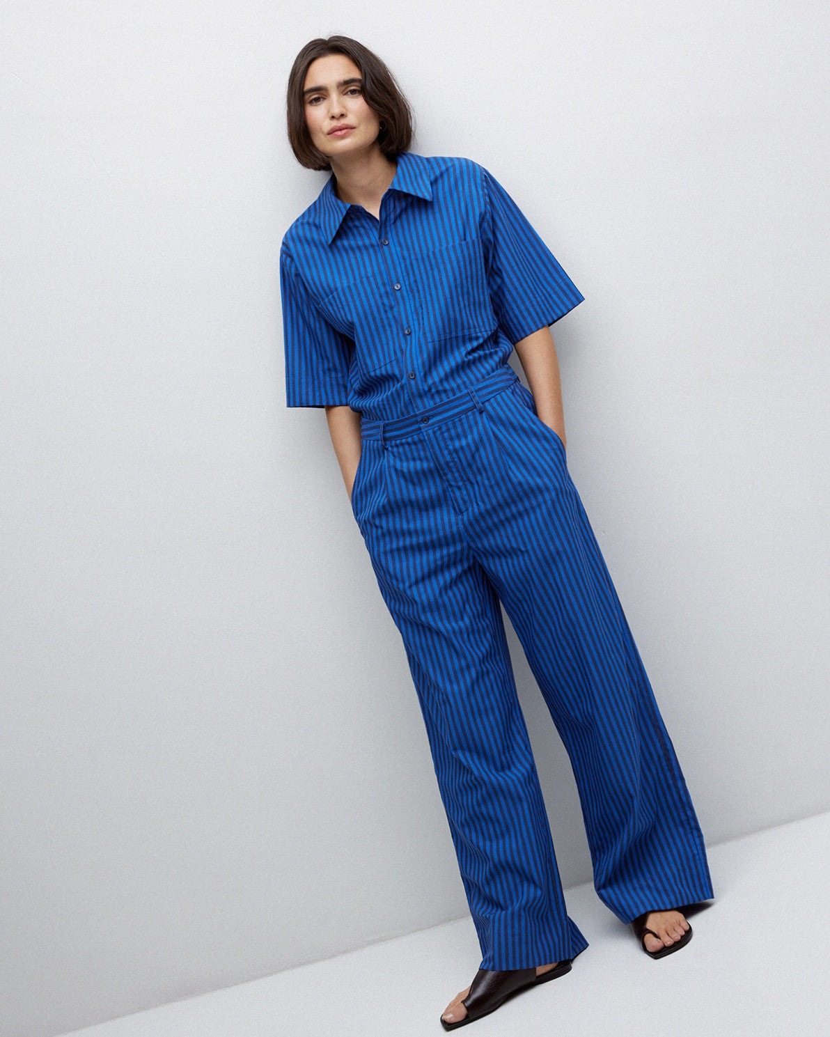 Yerse | Striped Cotton Long Jumpsuit - Blue