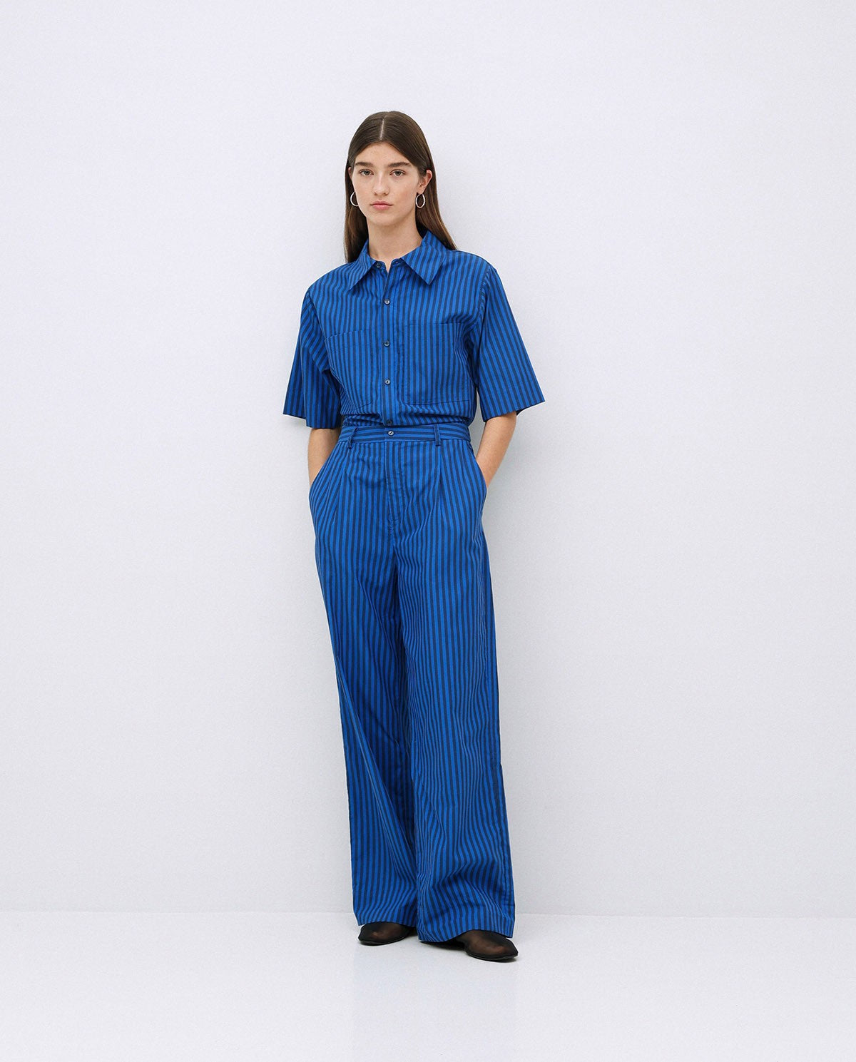 Yerse | Striped Cotton Long Jumpsuit - Blue