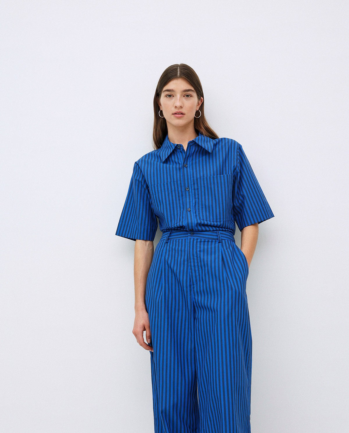 Yerse | Striped Cotton Long Jumpsuit - Blue