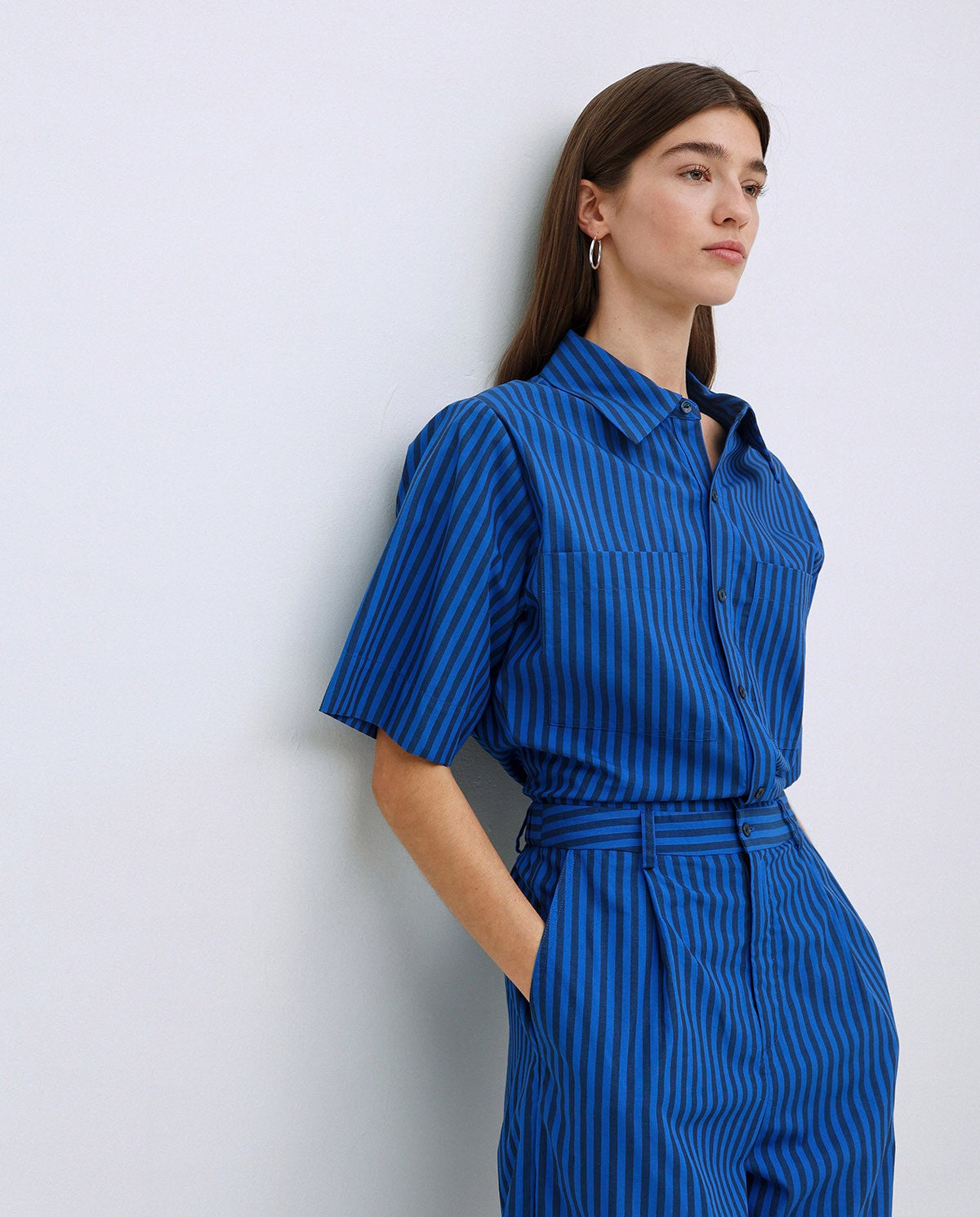 Yerse | Striped Cotton Long Jumpsuit - Blue
