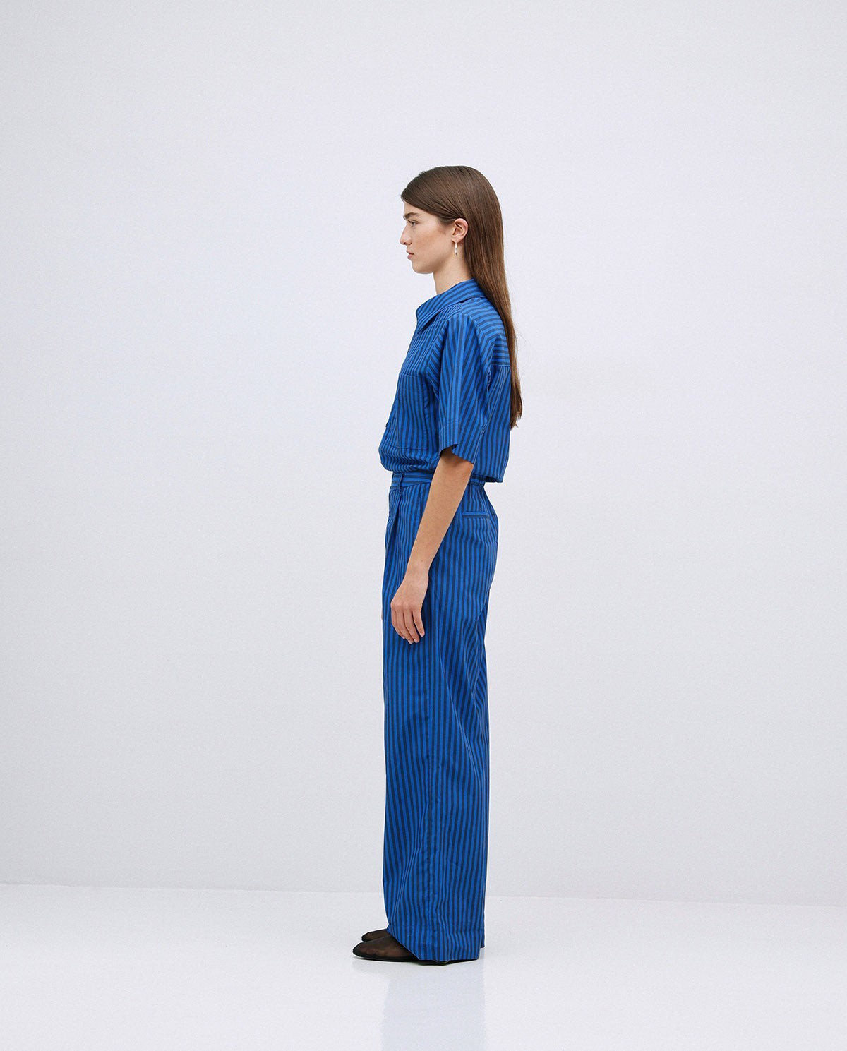 Yerse | Striped Cotton Long Jumpsuit - Blue