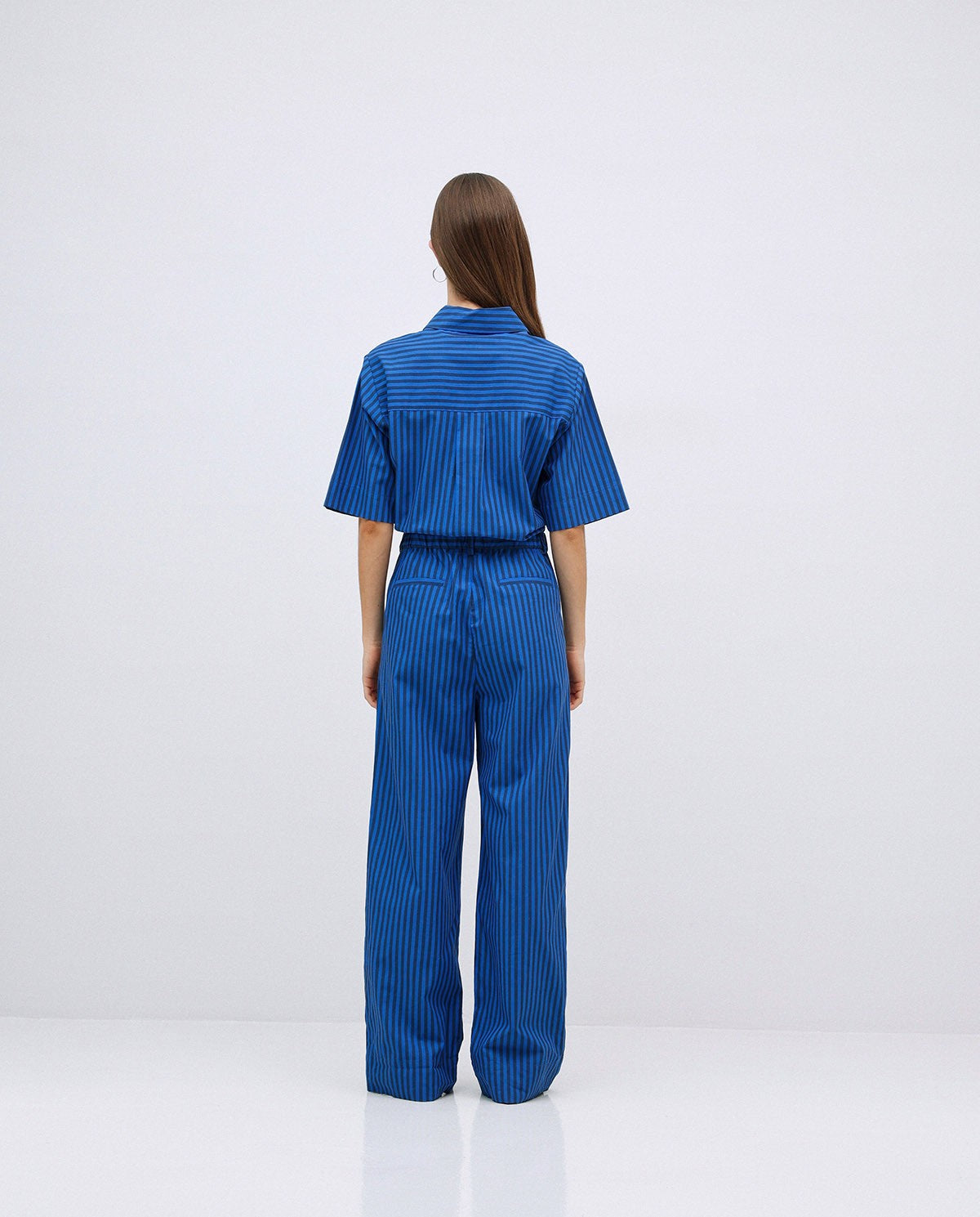 Yerse | Striped Cotton Long Jumpsuit - Blue