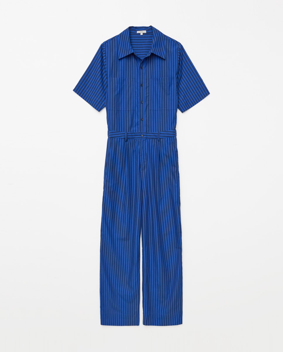 Yerse | Striped Cotton Long Jumpsuit - Blue