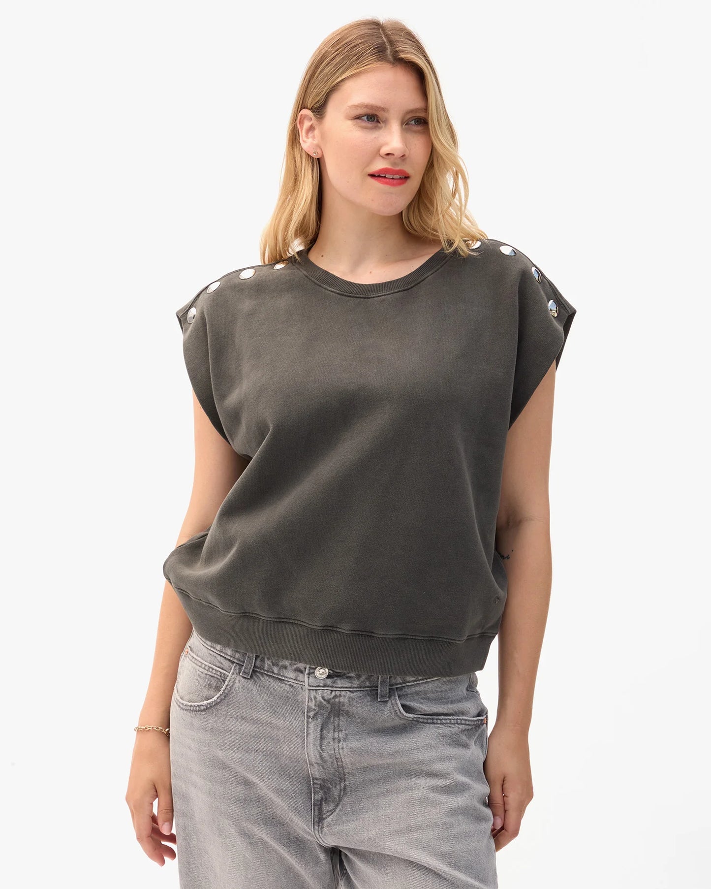 Claire V. | Le Vest w Studs - Grey Milange