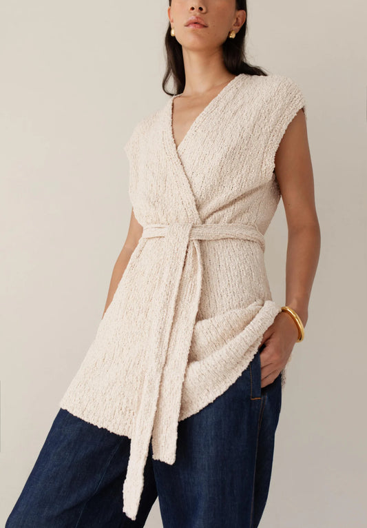 Paper Label | Pearl Belted Vest - Oatmeal