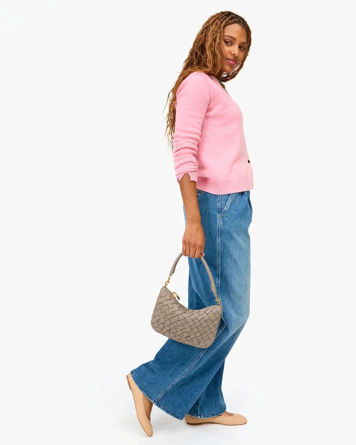 Claire V. | Petit Moyen Messenger - Puffy Woven - Dove Grey