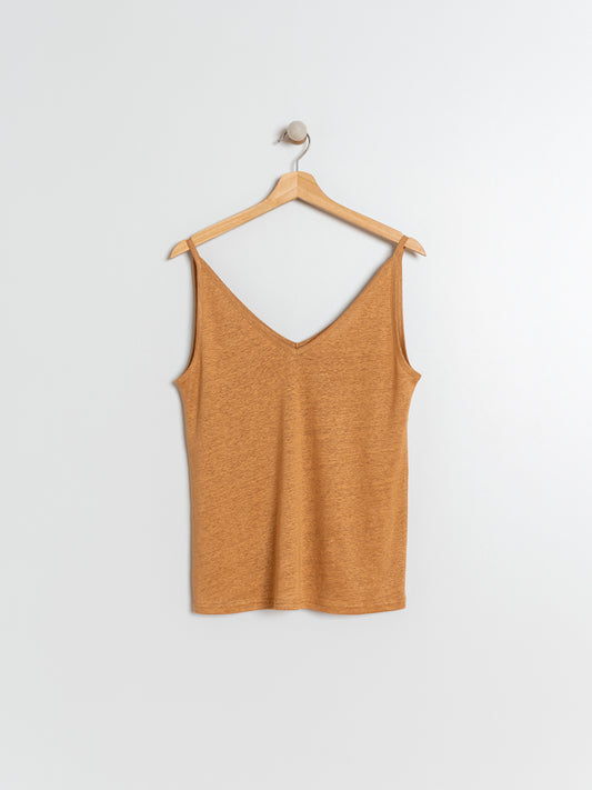Indi + Cold | Strappy Linen Tank - Camel