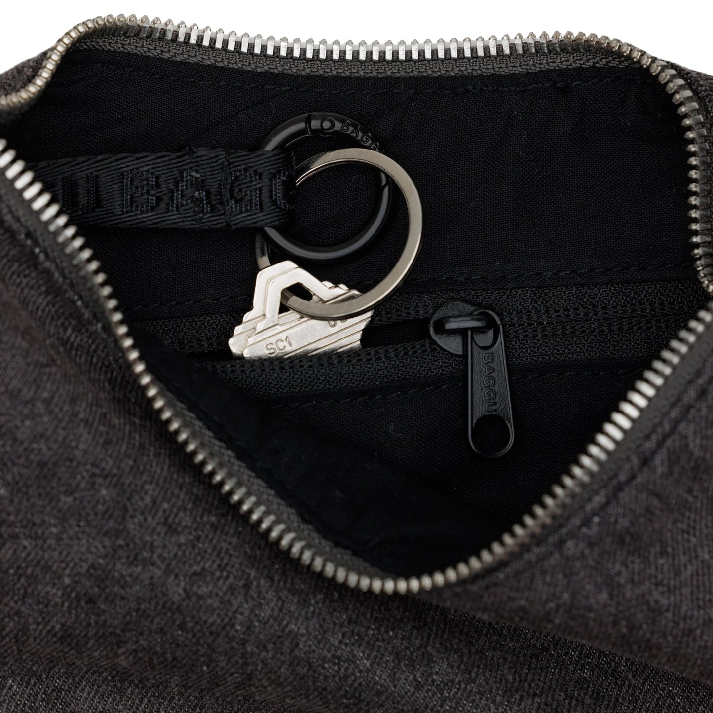 Baggu | Small Denim Crescent Bag - Washed Black Denim