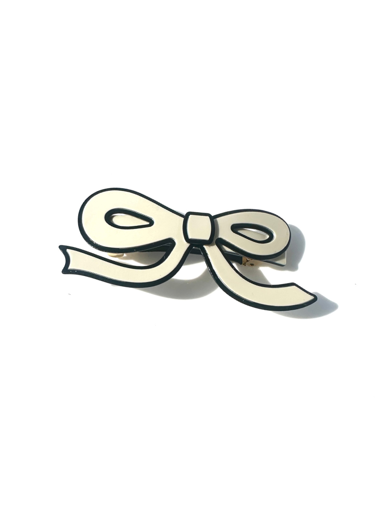 Solar Eclipse | Handmade Acetate Bow French Barrette Clip - White