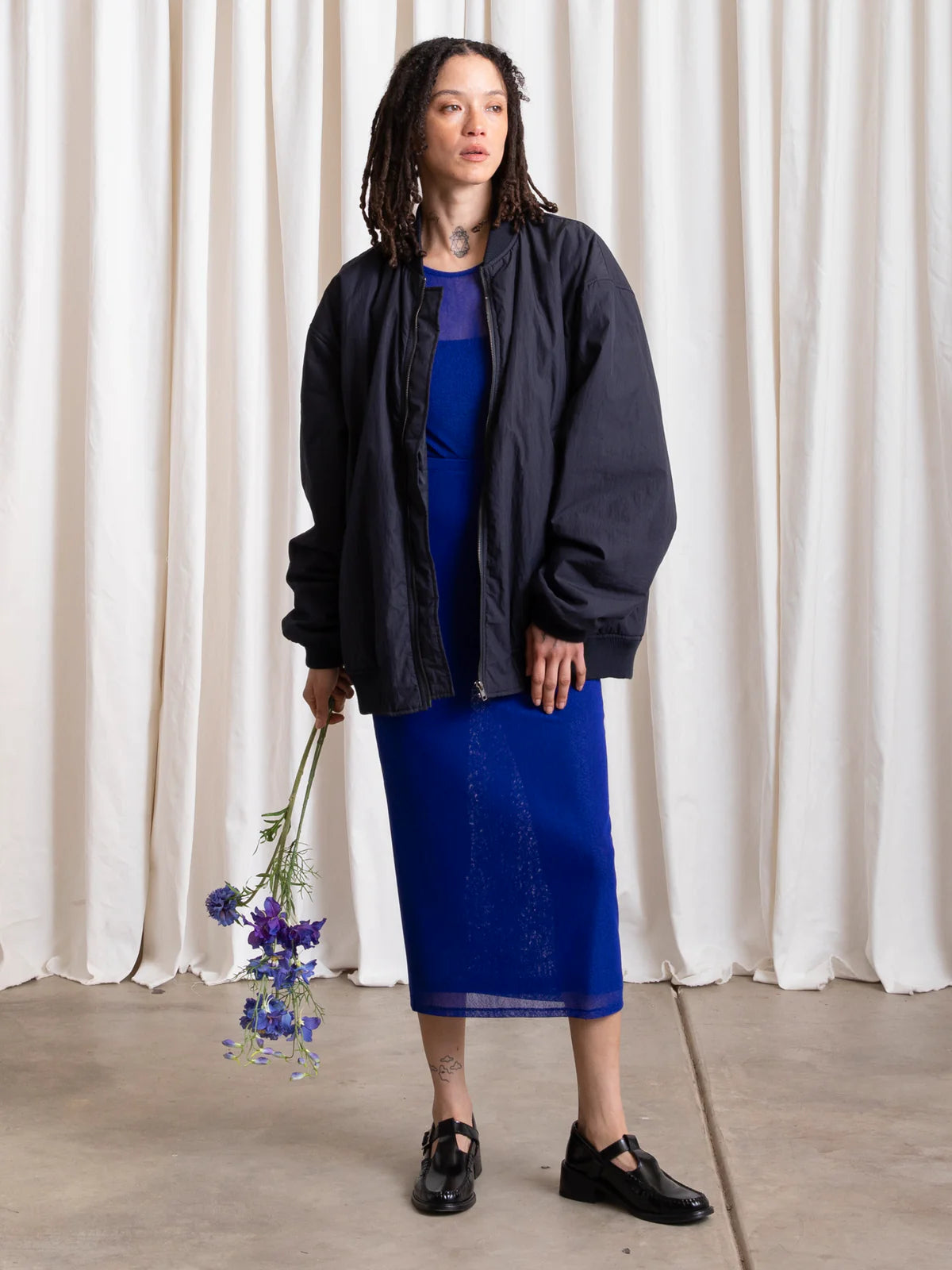 Ali Golden | Oversized Bomber Jacket - Deep Navy