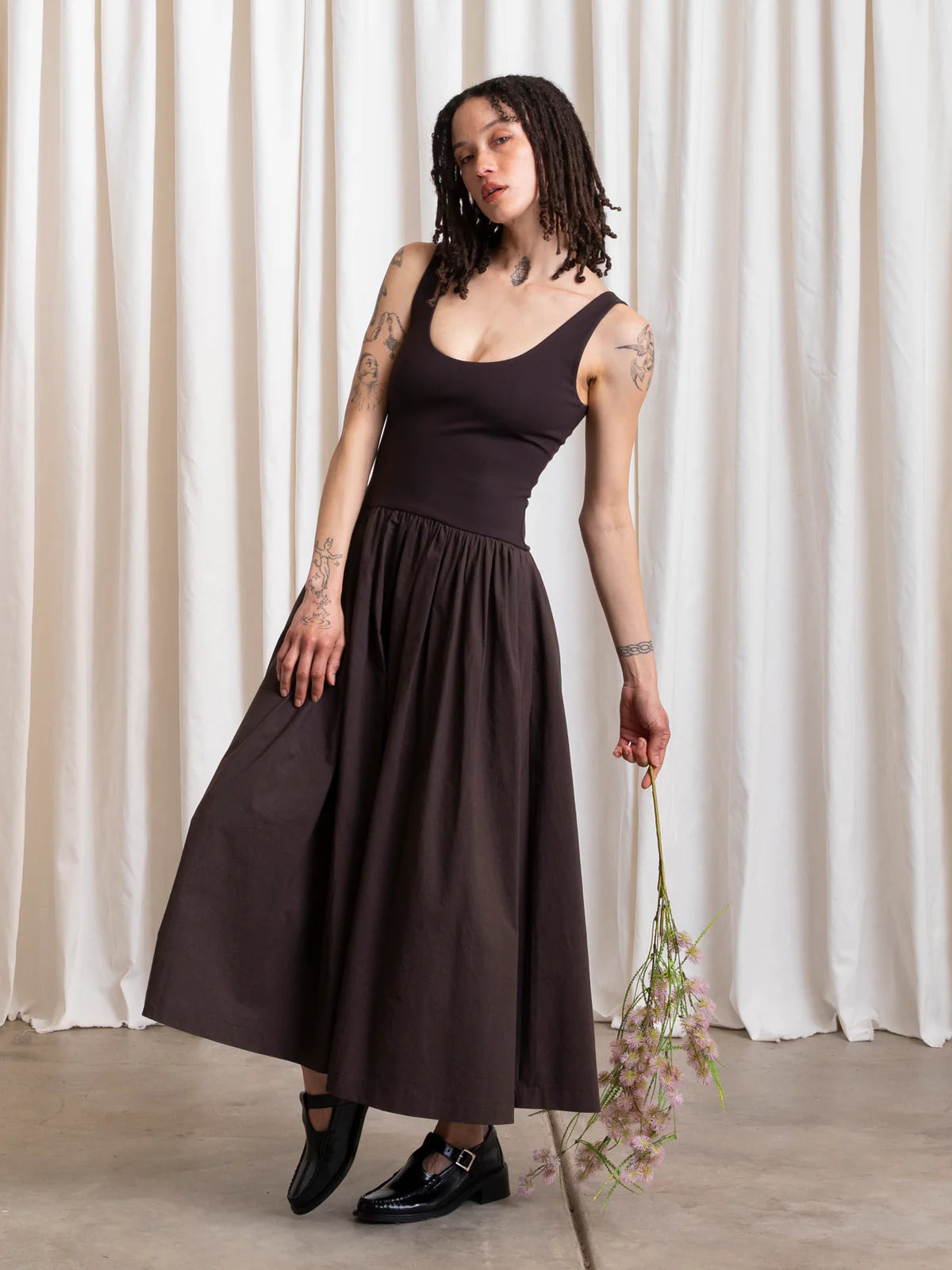 Ali Golden | Mixed Fabric Dress - Muted Eggplant