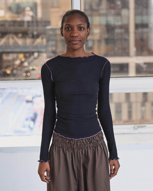 Baserange | Vein Longsleeve Tee - Fine Organic Cotton Rib - Navy/ Purple