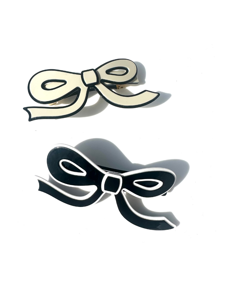 Solar Eclipse | Handmade Acetate Bow French Barrette Clip - White