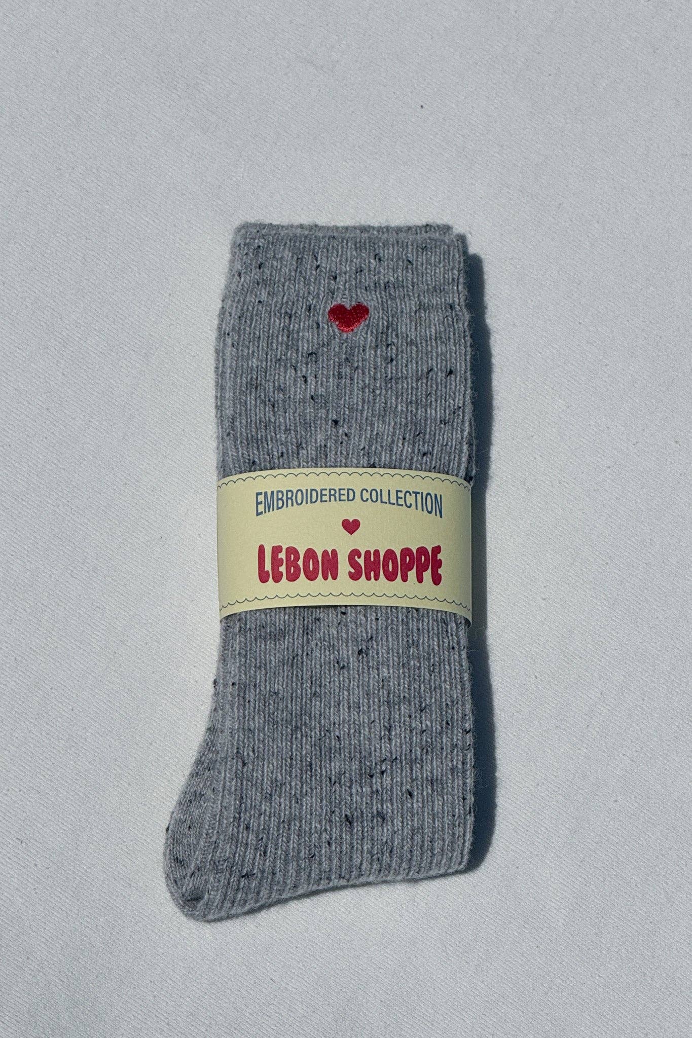 Le Bon Shoppe | Embroidered Snow Socks - Cookies and Cream & Heart