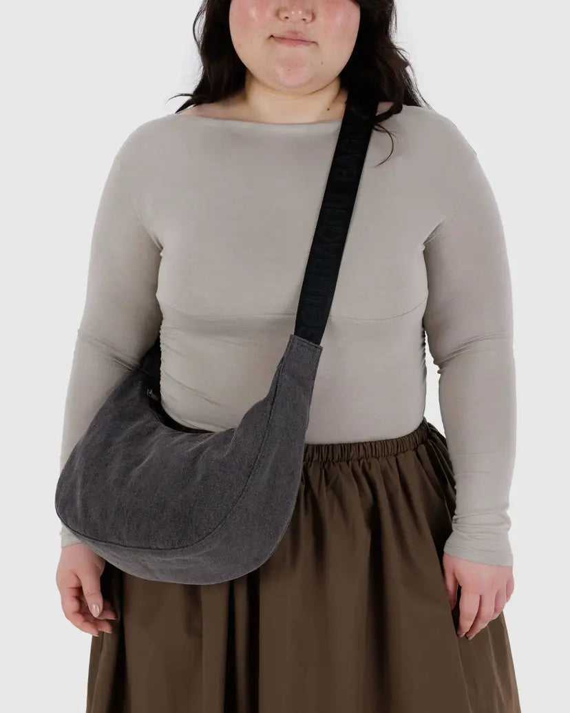 Baggu | Medium Denim Crescent Bag - Washed Black Denim
