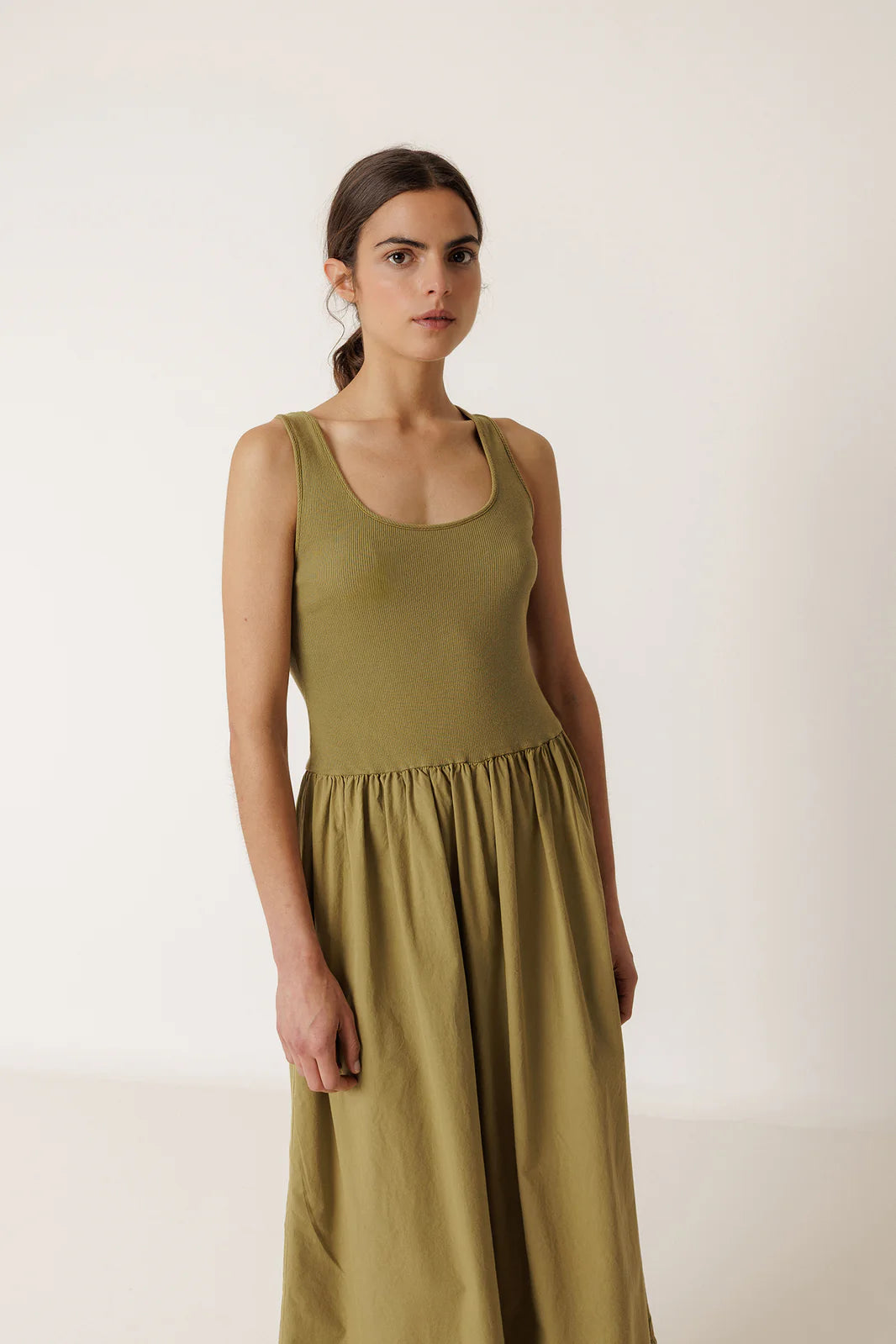Indi + Cold | Combination Poplin Dress - Apple