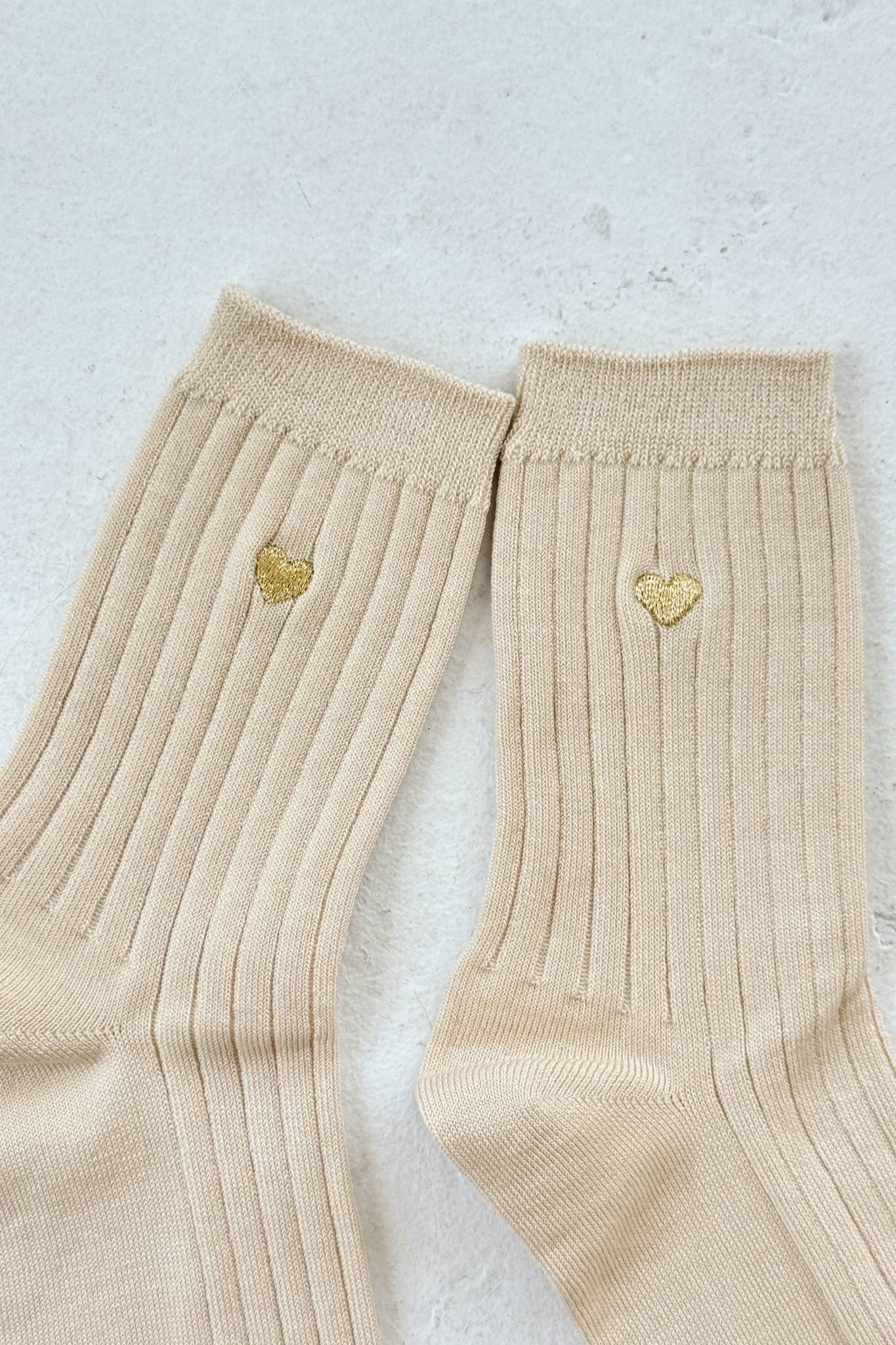 Le Bon Shoppe | Embroidered Her Socks - French Vanilla + Gold Heart