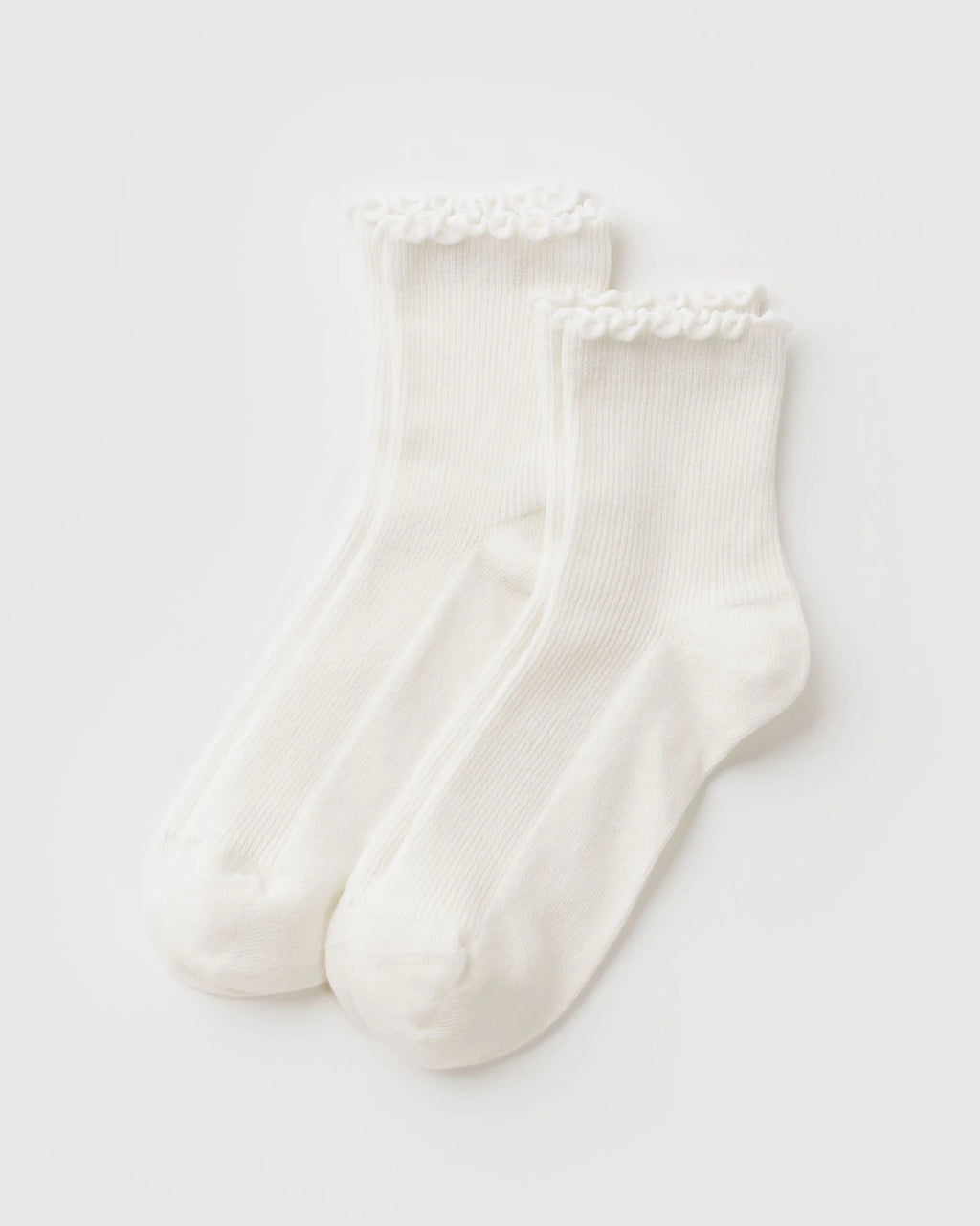 Baggu | Crew Socks - Lettuce Edge Sock Set of 2 - White
