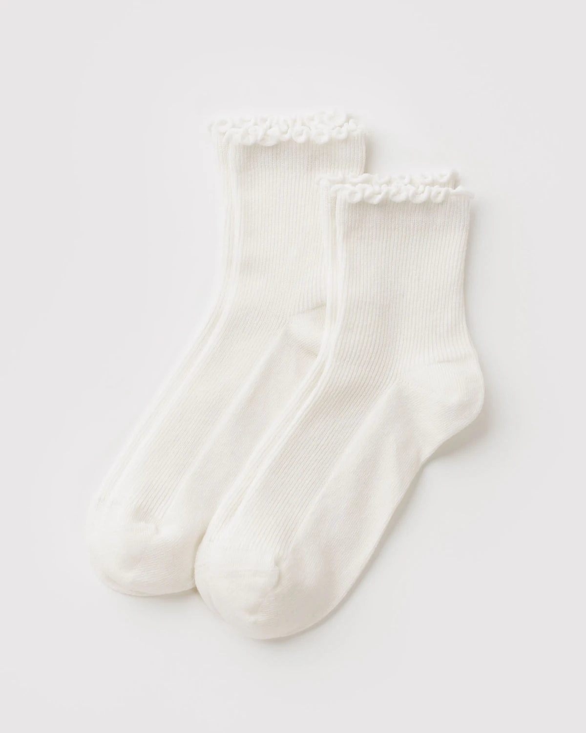 Baggu | Crew Socks - Lettuce Edge Sock Set of 2 - White