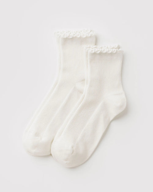 Baggu | Crew Socks - Lettuce Edge Sock Set of 2 - White