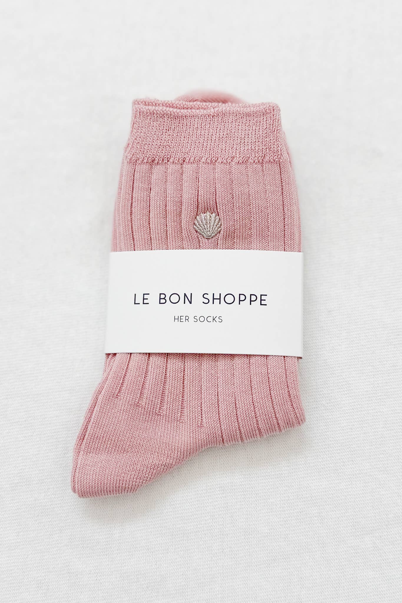 Le Bon Shoppe | Embroidered Her Socks - Pink Rose + Silver Seashell