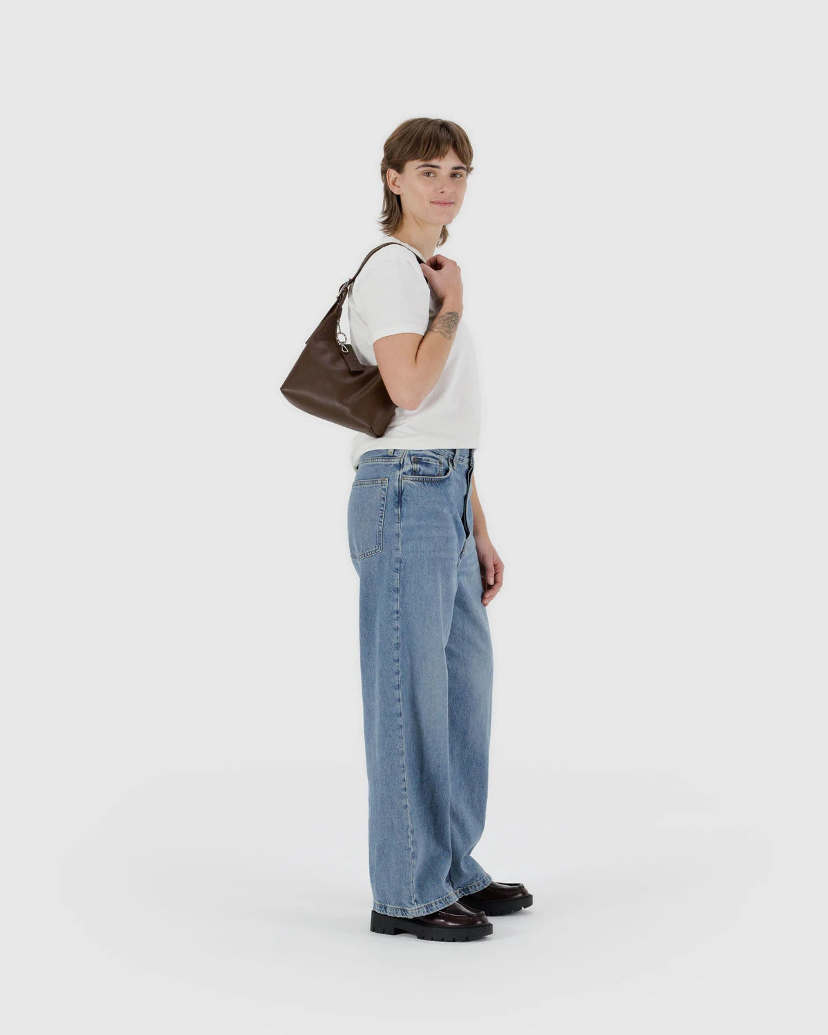 Baggu | Mini Recycled Leather Shoulder Bag - Brown