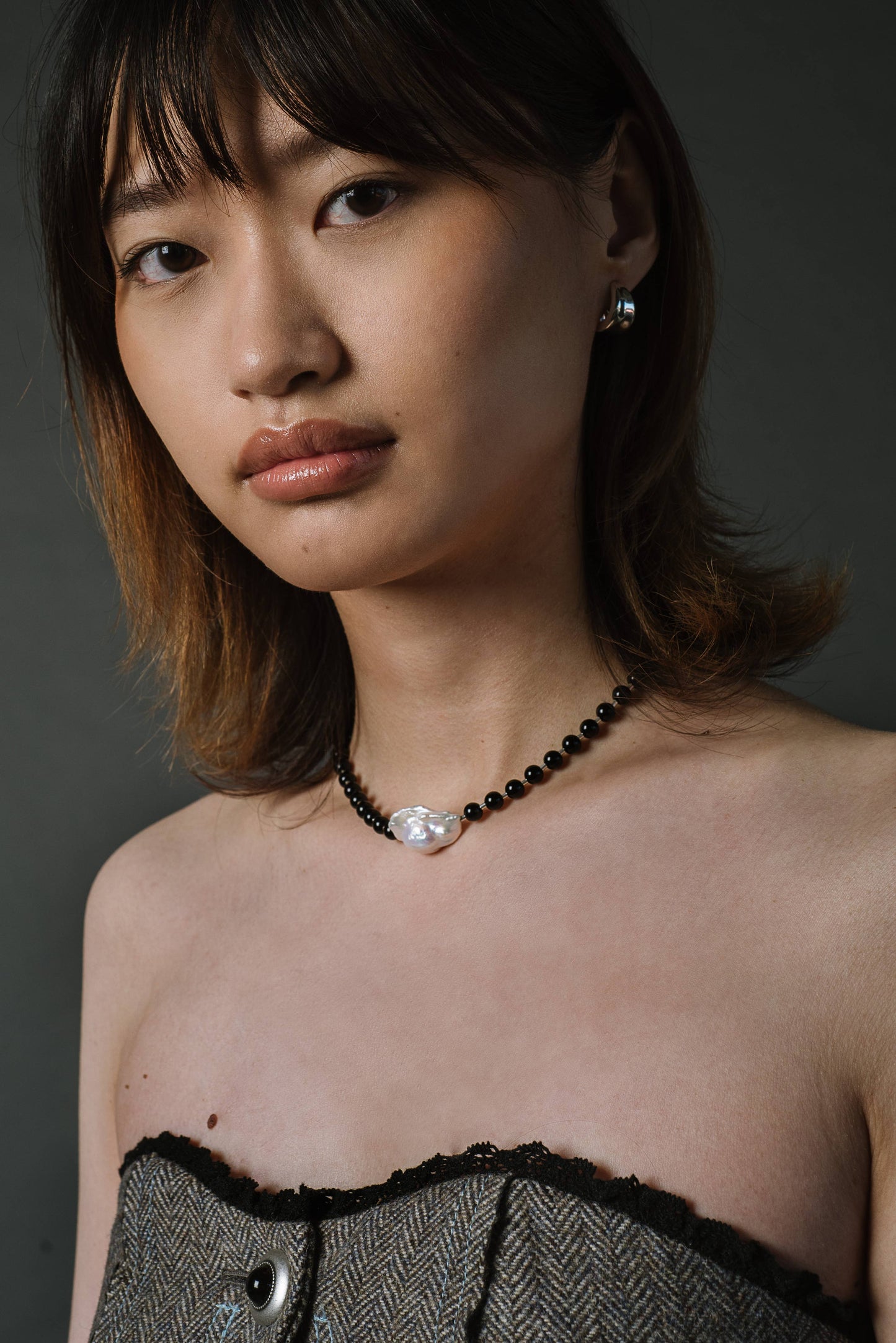 Kara Yoo | Mila II Necklace with Fireball Pearl - Black Agate