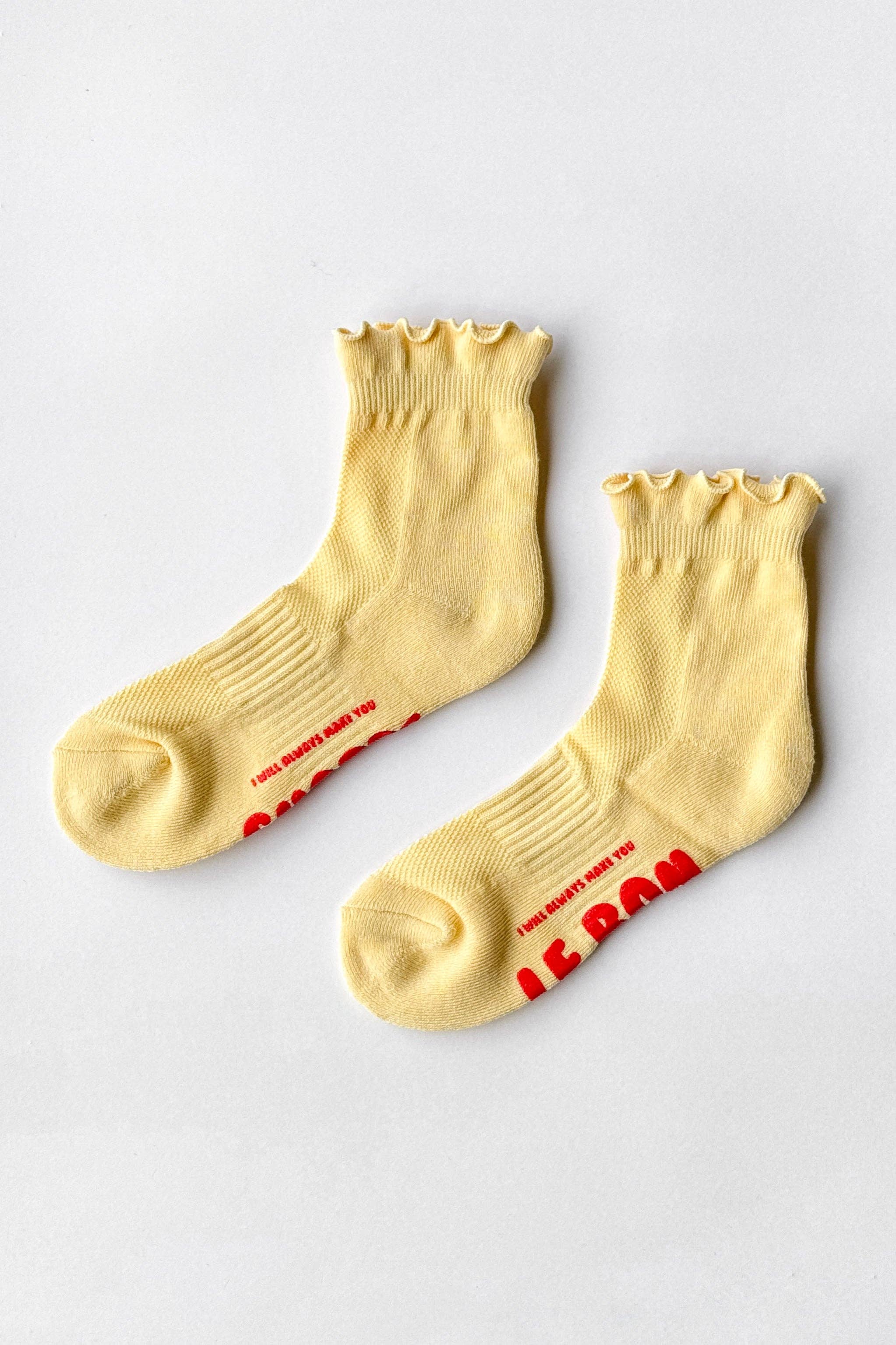Le Bon Shoppe | Ruffled Hugger Crew Socks - Banana Cream / Red