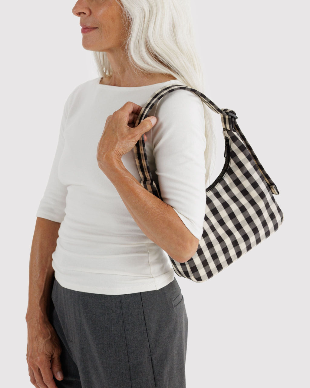 Baggu | Mini Nylon Shoulder Bag - Black and Cream Gingham