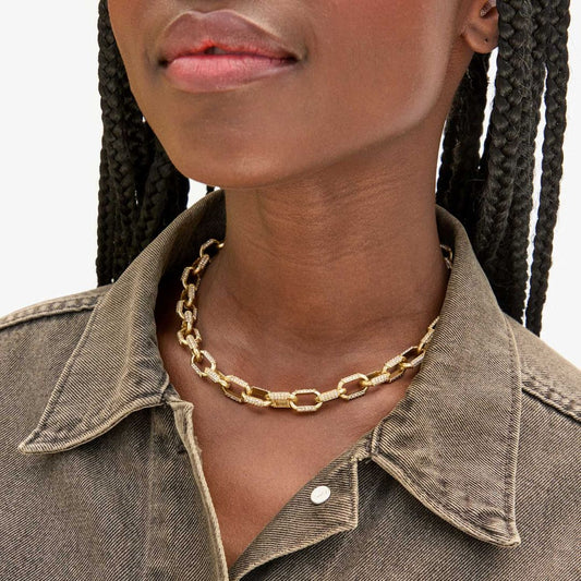 Clare V | Le Link Pave Necklace - Vintage Gold