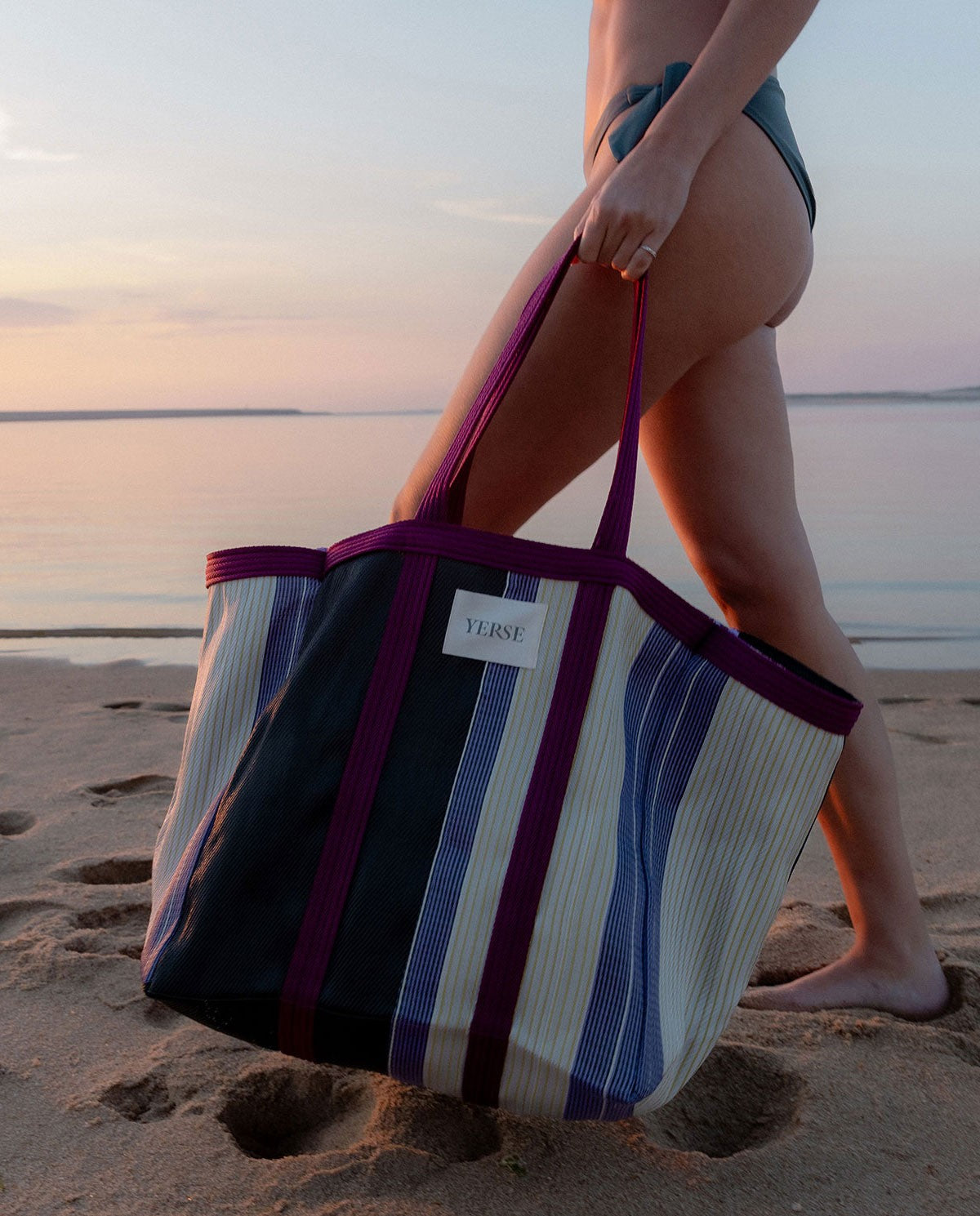 Yerse | Striped Beach Shopper Bag - Fuscia