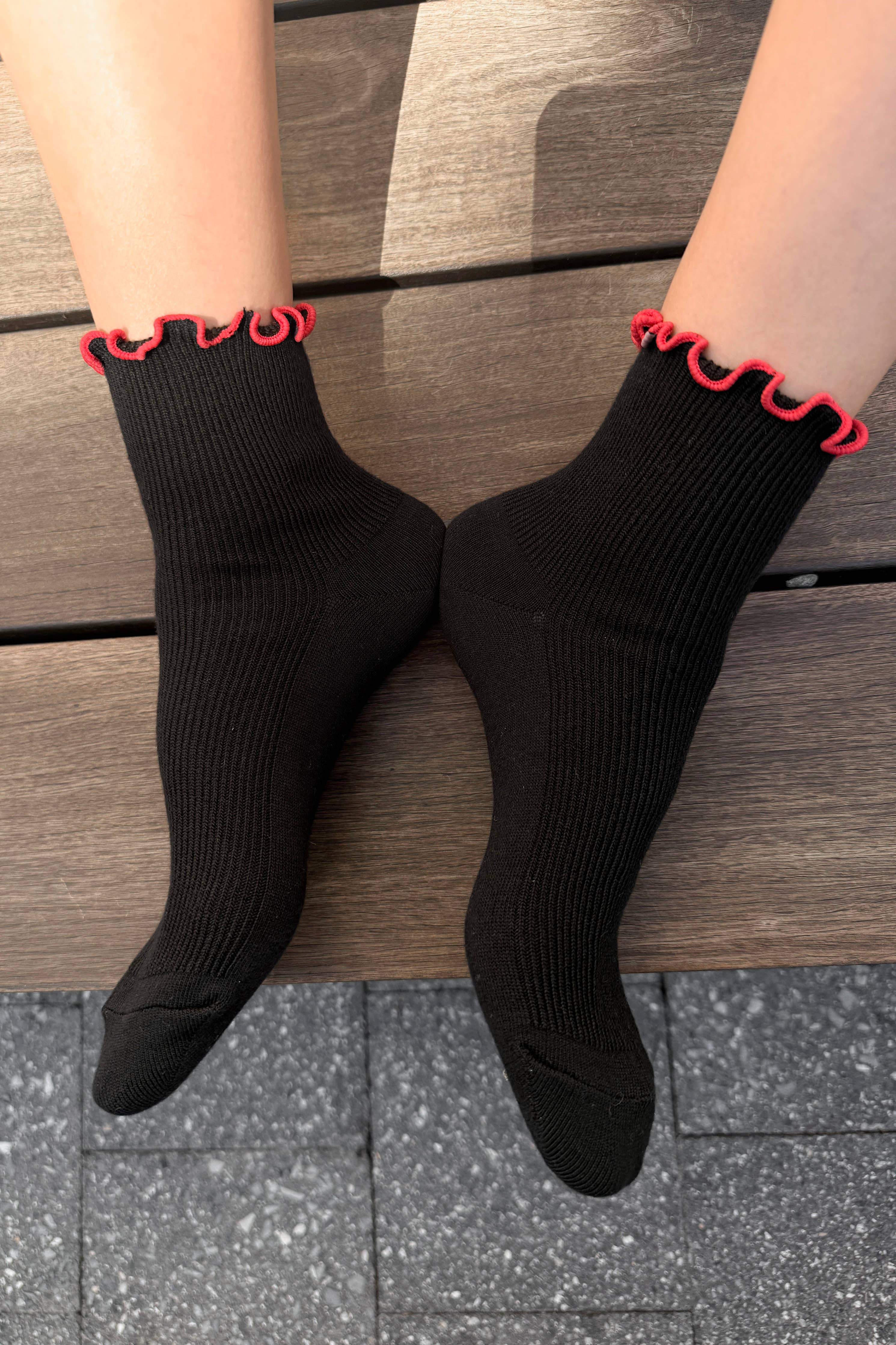 Le Bon Shoppe | The Petite Ruffled Modal Socks - Black/ Red