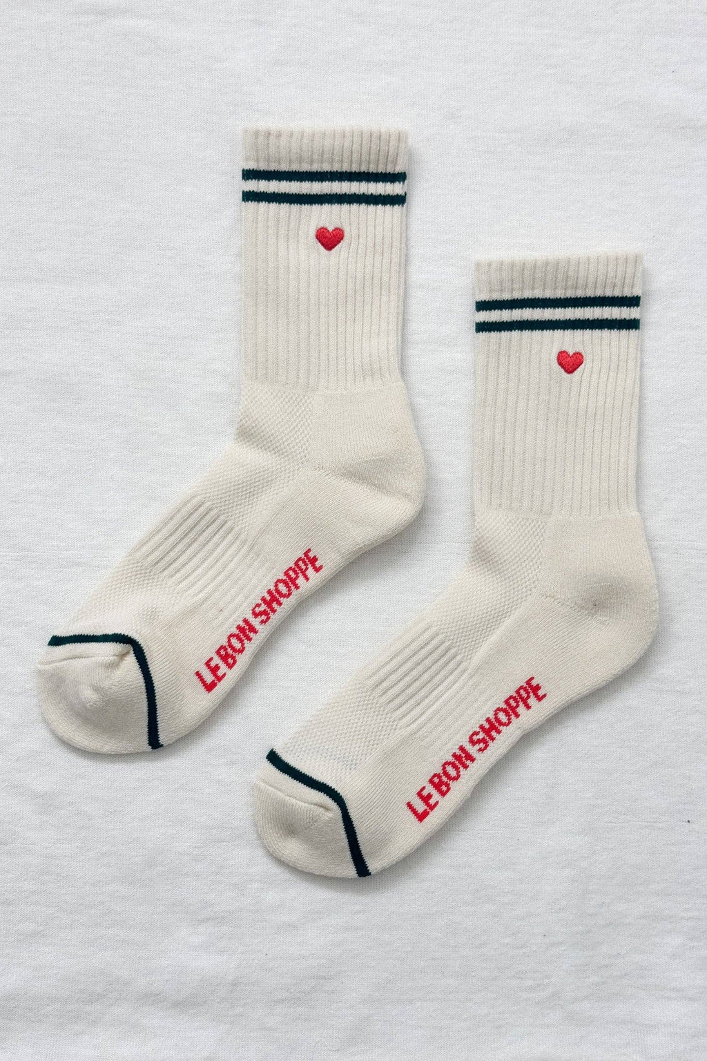 Le Bon Shoppe | Embroidered Boyfriend Socks - Parchment + Heart