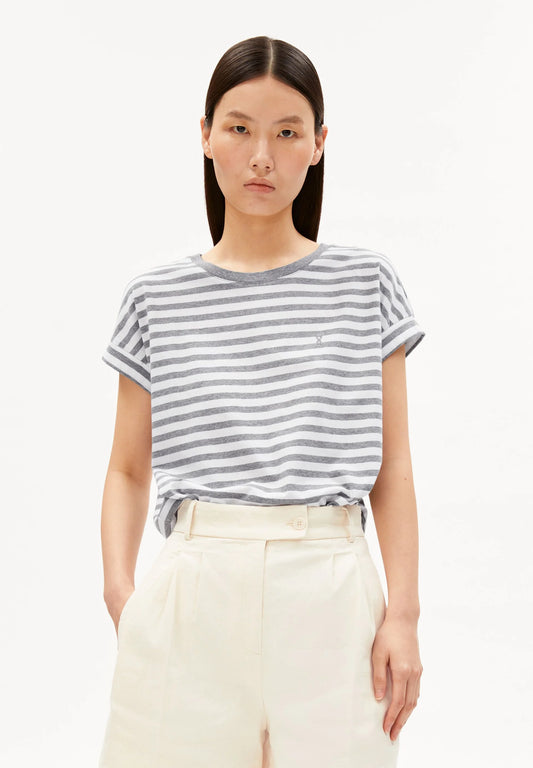 ARMEDANGELS | Idaara Stripes - White + Silver Melange